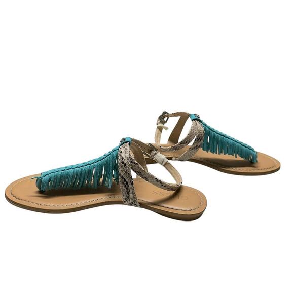 Guess Turquoise Fringe and Snakeskin Print Sandals (10) - Picture 7 of 11